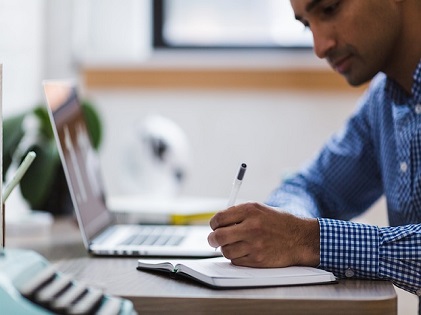 man using computer.